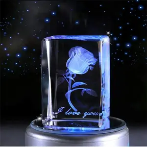 Gifts engraving flowers 3d crystal acryl glass photo cube souvenir