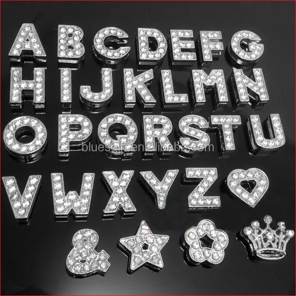 Blues RTS order fashion wholesale zinc alloy crystal rhinestone 10mm DIY letter slider charms for jewelry accessories