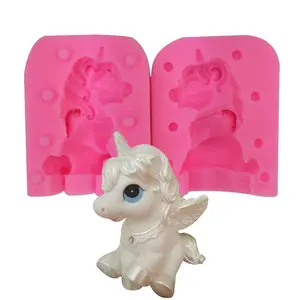 HY 3D Einhorn Kerzen form Silikon Flying Horse mit Hornform für Fondant Cake Topper Dekoration