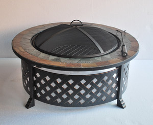 35 Inch Round <strong>Table</strong> <strong>with</strong> Lattice Design Metal Brazier Lattice Wood Burning Heater <strong>Fire</strong> <strong>Pit</strong> Grill - Product Image 3