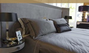 Современная двухъярусная кровать Daylight с изголовьем, серый велюр, размер Queen, массив березы - Product Image 3