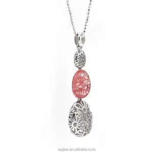 Bijoux pendentifs en argent Sterling 925, bijoux ovales en Quartz de fraise, goutte d'eau, pendentif vintage, pour femmes