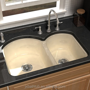 2016 מוצרים חדשניים פורצלן undermount זוגי כביסה יצוק ברזל כיור במטבח - Product Image 3