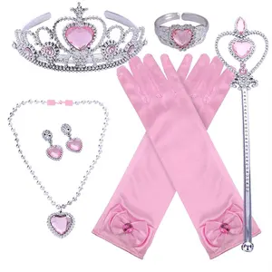 Atacado presentes de natal princesa vestir-up acessórios, conjunto de joias com coroa, anel de orelha, pulseira para festa de aniversário lp10001