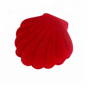 Red Velvet Shell Shape Engagement Box Unique Flocking Ring Case Wholesale Jewelry Storage Packaging