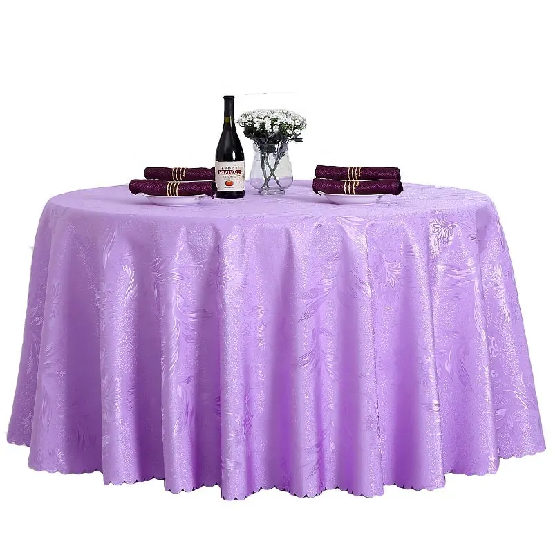 Lilac round jacquard table cloth for wedding party