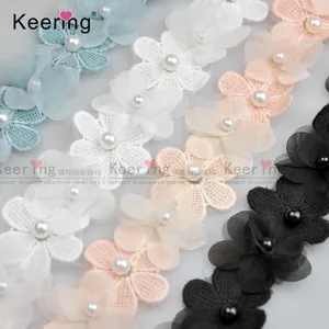 Beading Lace flower decoration tirm 3d embroidery sew on bridal children's dress WTP-1436