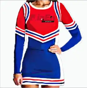 定制青年女孩啦啦队队员制服，顶部带全染色升华队名拉拉队制服