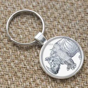 Porte-clés de Rhino russe, animal, avec peau grise épaisse et une corne, bijou, avec strass en verre