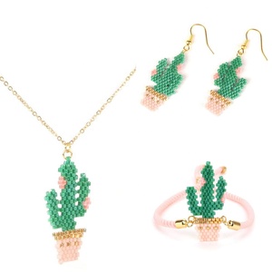 graine perle cactus cactus tissé ensemble de bijoux de <span class=keywords><strong>collier</strong></span> boucles d'oreilles bracelets mexicains bohème tendance - Product Image 1