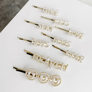 Épingle à cheveux coréens en or, avec des perles, lettres personnalisées, aimables, nouvelle collection, tendance - Product Image 2