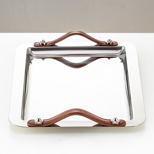 In <span class=keywords><strong>Acciaio</strong></span> Inox Che Serve Vassoio con Manici In Pelle - Product Image 3