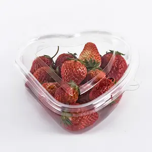 Heart Shape Disposable Plastic Fruit Container With Cover Clear Strawberry Box PET Fruit Tray