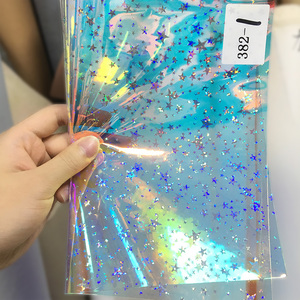 Pellicola in Tessuto PVC Blu con Design a Stella Iridescente Dicroico per Borse XHT-382 - Product Image 1