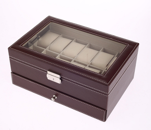 Phổ biến 12 đồng hồ trang sức thiết lập lưu trữ nâu đen PU hộp da với gương kính nắp - Product Image 6