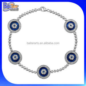 Colgantes de Hamsa Mano pulsera del encanto del ojo malvado de la plata esterlina 925 turca Azul CZ mal de ojo brazalete de diam - Product Image 4
