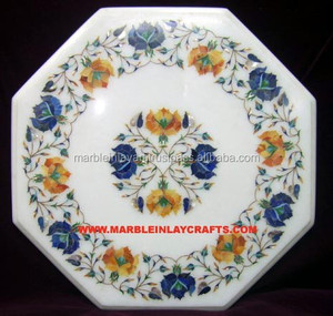 ท็อปโต๊ะกาแฟแบบฝังหินอ่อนหินอ่อนสีขาวดีไซน์ซับซ้อน - Product Image 1