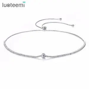 LUOTEEMI New Fashion Silver Tone Clear Cubic Zirconia Bridal Wedding Party Tennis Chokers For Women Jewellery Necklaces