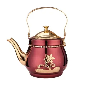Luxus arabisch Dallah Kaffee-Tee-Kessel Edelstahl mit Blumenmuster Griff Metall-Wasserkocher für Heim- oder Bürobedarf