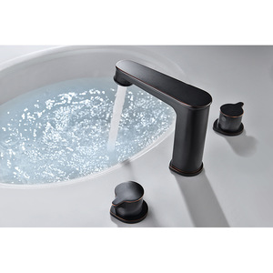 Vòi lavabo gắn trên bồn, màu đen, hai tay cầm, lõi van gốm, <span class=keywords><strong>3</strong></span> lỗ, vòi trộn nước - Product Image 2
