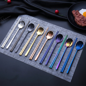 Cubiertos de metal 18/10, cubiertos de Corea, oro rosa, <span class=keywords><strong>azul</strong></span>, negro, cuchara, tenedor, palillos, juego de cubiertos - Product Image 3