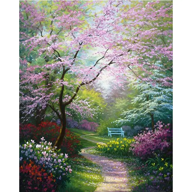 Best price 40*50cm natural scenery art painting landscape oil painting by numbers with inner frame for home decoration