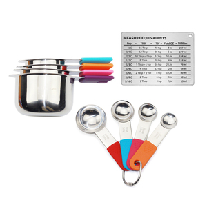 Juego de tazas medidoras magnéticas de acero inoxidable 304 de nuevo diseño, cucharas medidoras con mango de silicona de 9 piezas, tabla magnética de alimentos extra - Product Image 1