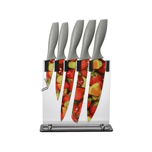 China Supplier Quality 304 Stainless Steel 5pcs Kitchen Knives With Printed Blade and Kitchen Knives Set