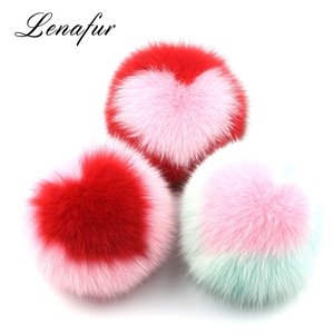 Moda real plata <span class=keywords><strong>Super</strong></span> nuevo diseño Bola con poms llavero en forma <span class=keywords><strong>zorro</strong></span> corazón llavero - Product Image 1