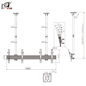 Support de montage pour double écran de 32 à <span class=keywords><strong>65</strong></span> <span class=keywords><strong>pouces</strong></span>, support de plafond pour téléviseur, support mural pour téléviseur avec étagère - Product Image 2