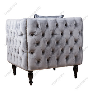 Moderne rembourrés <span class=keywords><strong>bouleau</strong></span> jambes gris velours retour tufté fauteuil canapé - Product Image 4