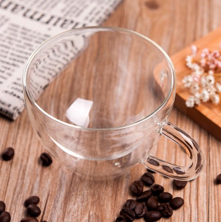 Heat resistance clear borosilicate double wall glass coffee cup