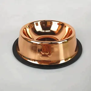 26cm Stainless Steel Ankti-Skid Dog Bowl with Rose Gold Copper Finished