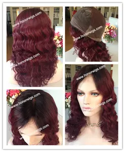F830 tone color 18inch wigs dark black root 3-4inch ombre red color #99J NW natural wave middle part custom size 130% density