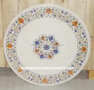 Encimeras de mesa con incrustaciones redondas, mesas de café de mármol Natural blanco - Product Image 1