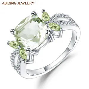 Blijvende Echte 925 Sterling Sliver Natuurlijke Groene Amethist Ring Mode Vierkante Prasioliet Verlovingsringen Voor Vrouwen Sieraden 2024