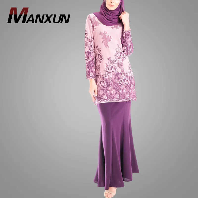 Muslim Women Fashion Kebaya Modern Long Sleeve Most Beautiful Lace Baju Kurung Islamic Clothing