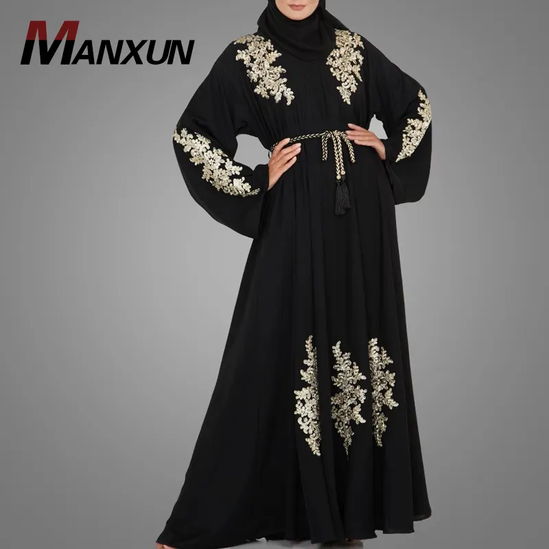 Dubai Style Islamic Women Clothing New Stylish Lace Embellish Muslim Abaya Jubah Arabic Clothes For Ladies Photo