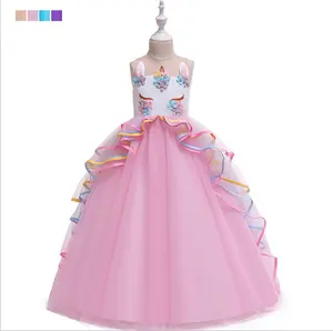 Vestido de princesa para las niñas de fiesta de alta calidad nuevo diseño de la flor vestidos