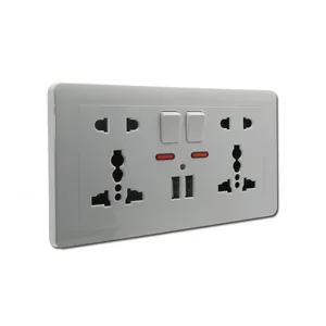 2x5 pin MF switch socket with neon with 2USB port wall usb socket