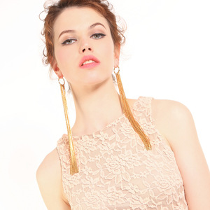 Women Latest New Trendy European Gold Plated Long Chains Tassel <strong>Ear</strong> <strong>Cuff</strong> <strong>Earrings</strong> for Banquet - Product Image 4