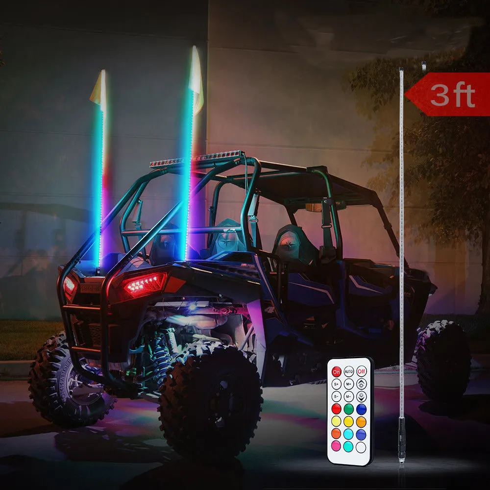 3ft Мечтательный цвет, погоняющий, обернутый светодиодный фонарь ATV SUV 4WD, защитные флаги