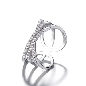 时尚Cz大簇设计开口尺寸戒指925纯银首饰戒指