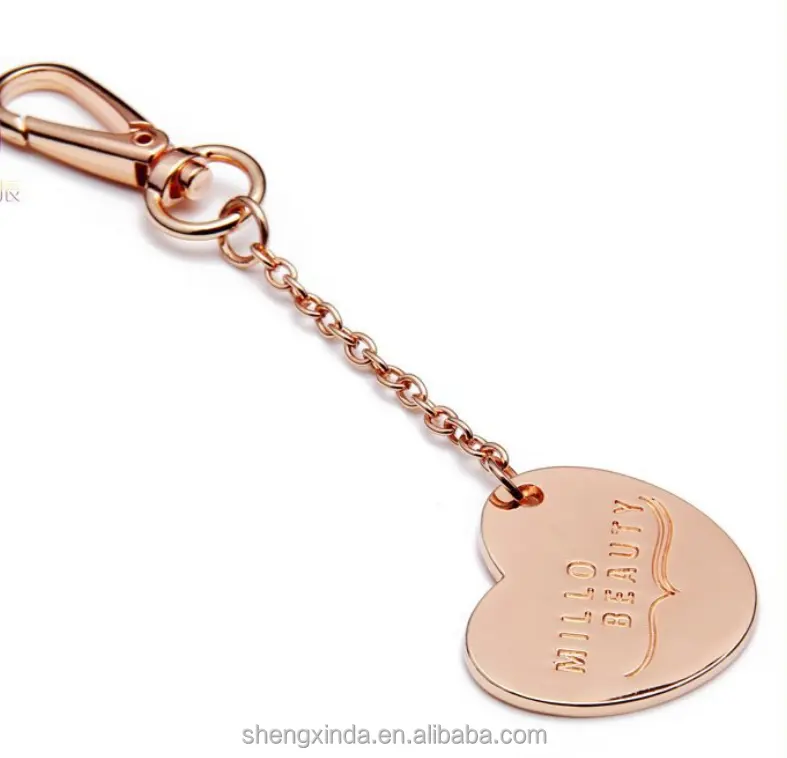 Sweet Heart Rose Gold Metal Tag with Chain Metal Keychain charms for purse keychain charms logo