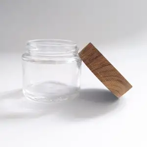 Wooded Lid Glass Jar 2oz 3oz 4oz Child Proof Jars With Bamboo Lid Wood Printed Child Resistant Glass Packaging