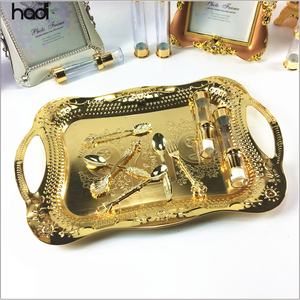 Restaurant Supplies Catering New Arrive Luxury Stainless Arab <strong>Gold</strong> <strong>Serving</strong> <strong>Tray</strong> with Handle - Product Image 2