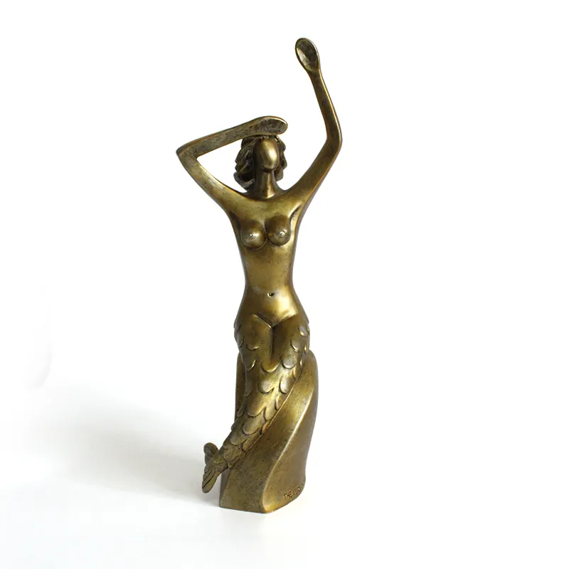 Altın çıplak kadın heykeli sanatsal masaüstü denizkızı heykel