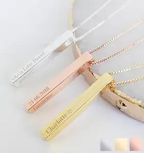 Inspire Jewelry Thép Không Gỉ 18K Rose Gold Mạ Bar Khắc Tên Logo Dây Chuyền Cho Phụ Nữ Và Cô Gái Charm Pendant Jewelry