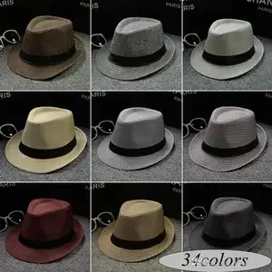 New Men Women Cotton / Linen Straw Hats Soft Fedora Panama Hats Outdoor Stingy Brim Caps over 34Colors