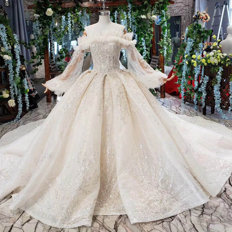 HTL482 Women Long Party Dresses Off Shoulder Long Sleeve Wedding Dress Gown Prom Dress Ladies Gowns